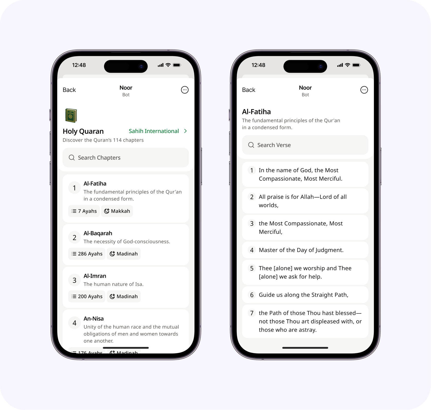 Quran reading screen